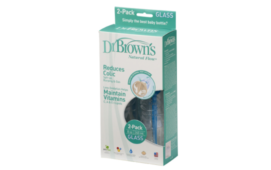 Антиколиковая бутылочка Dr.Brown's, узкое горлышко, 250 мл., 2 шт., стекло.